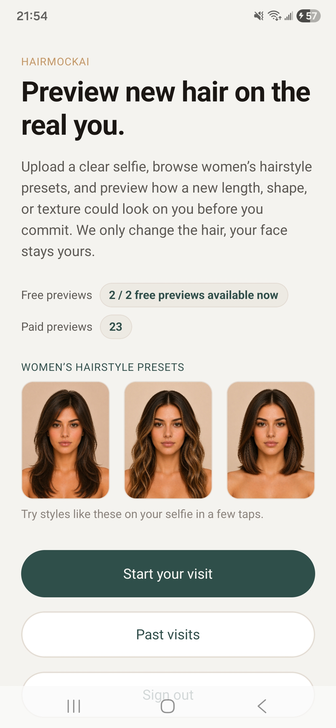 HairMockAI home screen